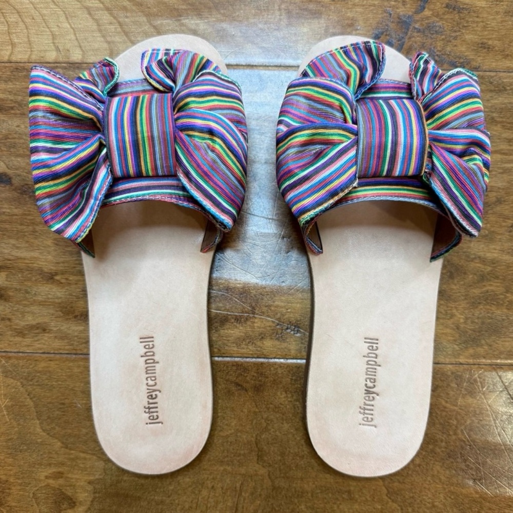 Free People x Jeffrey Campbell Regalo Bow Slides NIB 9 Boho Stripe Sandals 🌈 - Picture 4 of 10